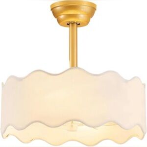 (NEW) Fandelier Handwoven White Linen Rattan and Gold Fan Chandelier 18”/ Boho